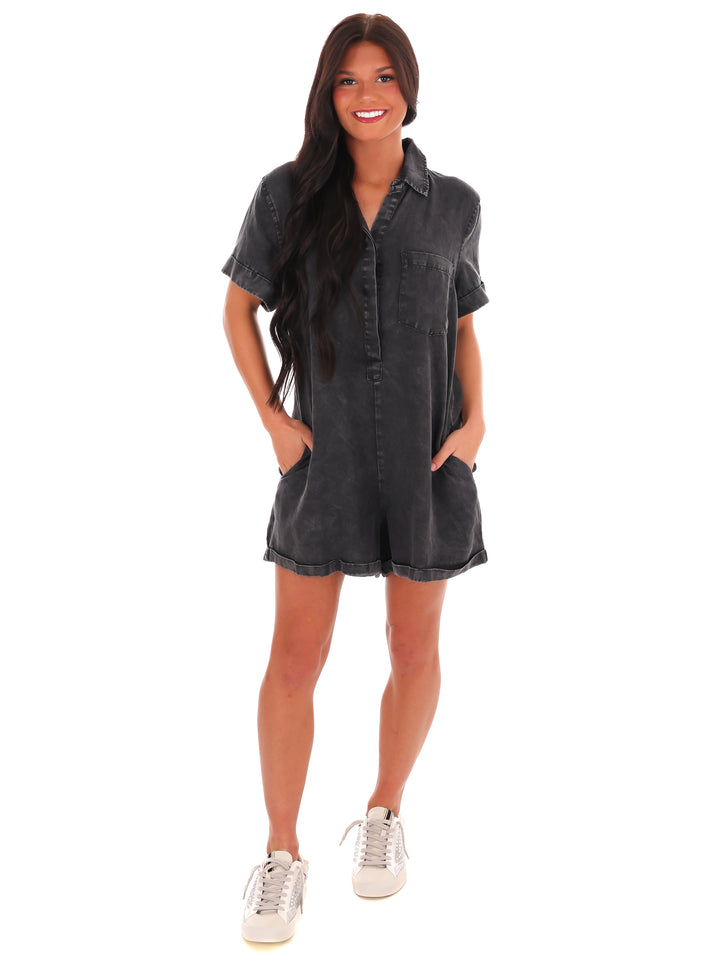 Come to Me Denim Romper