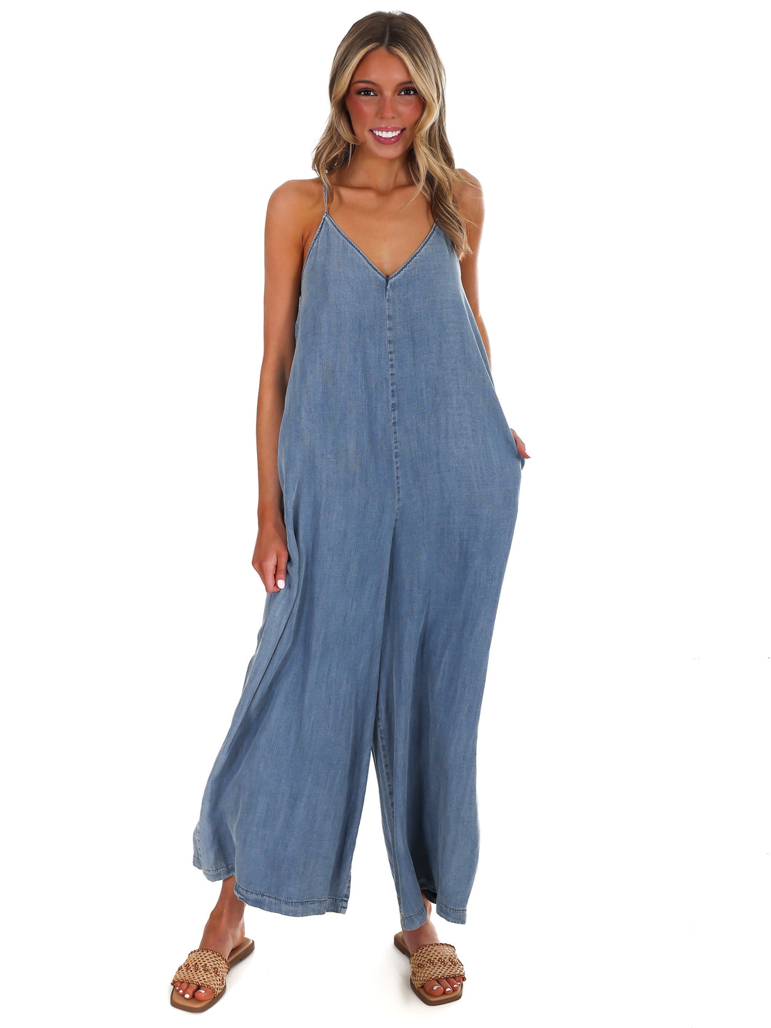 All Joy V-Neck Denim Jumpsuit