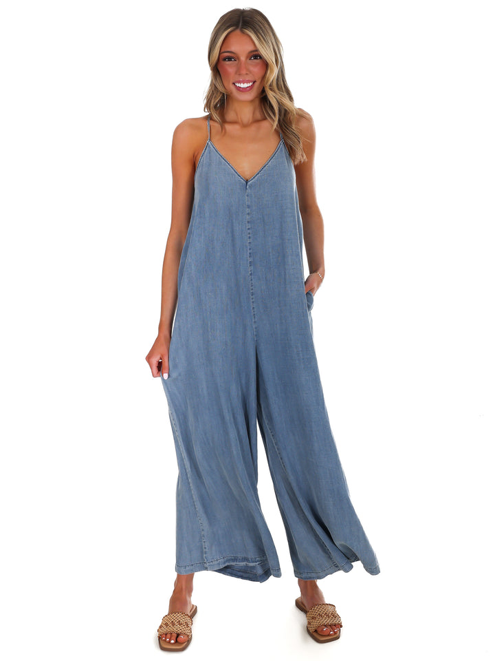 All Joy V-Neck Denim Jumpsuit