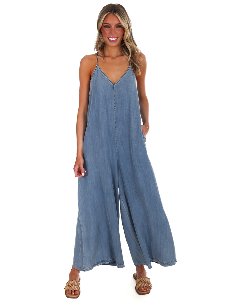 All Joy V-Neck Denim Jumpsuit