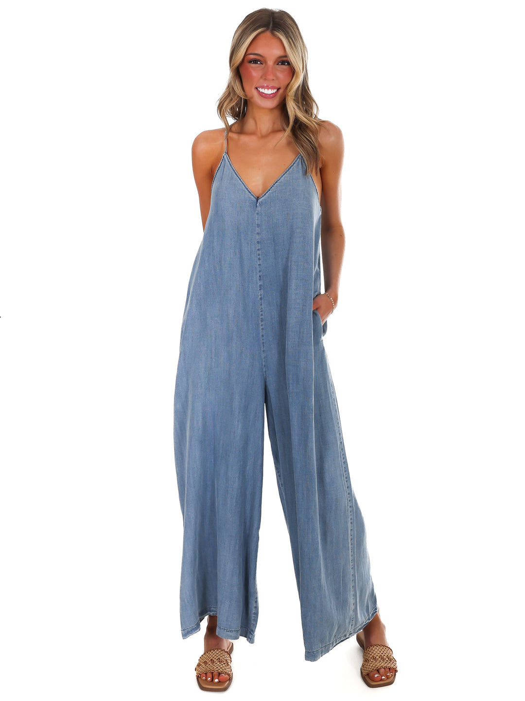 All Joy V-Neck Denim Jumpsuit