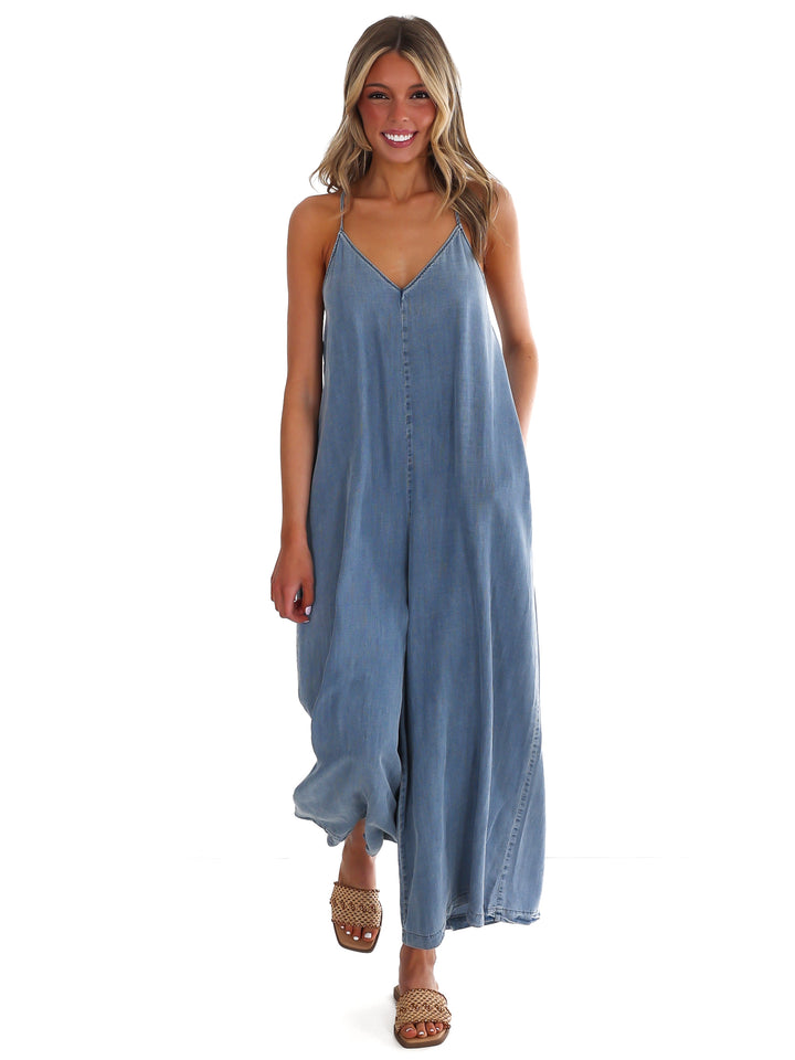 All Joy V-Neck Denim Jumpsuit