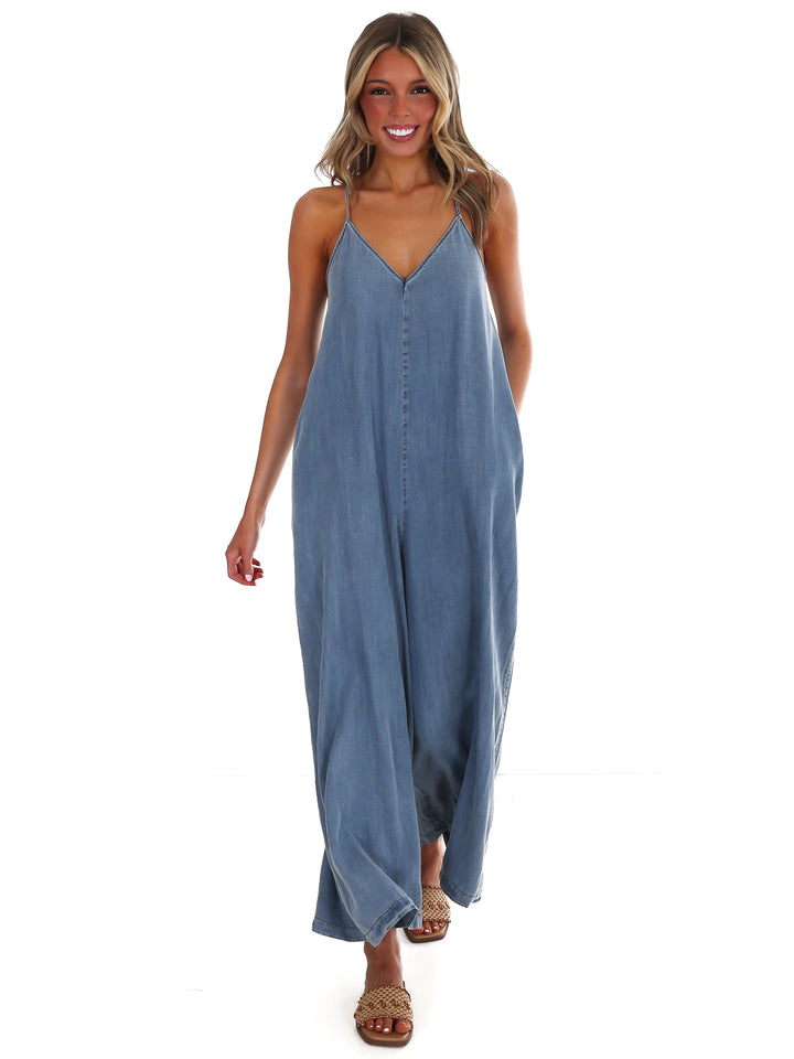 All Joy V-Neck Denim Jumpsuit