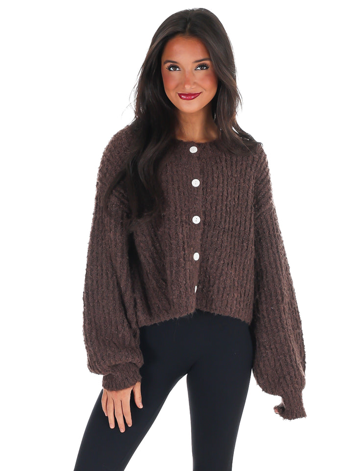 Fluffy Knit Button Up Cardigan Doorbuster