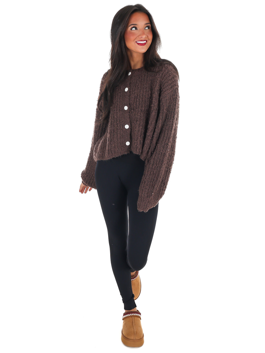 Fluffy Knit Button Up Cardigan Doorbuster