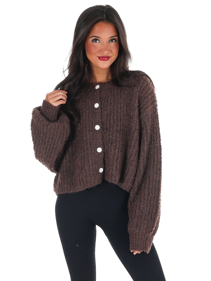 Fluffy Knit Button Up Cardigan Doorbuster
