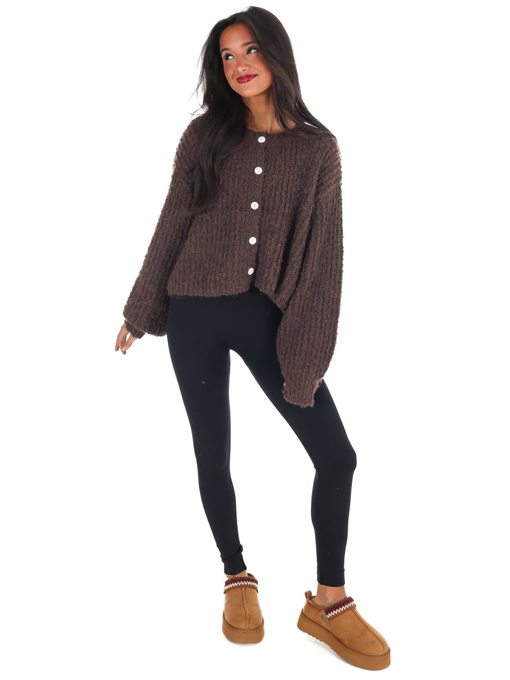Fluffy Knit Button Up Cardigan Doorbuster