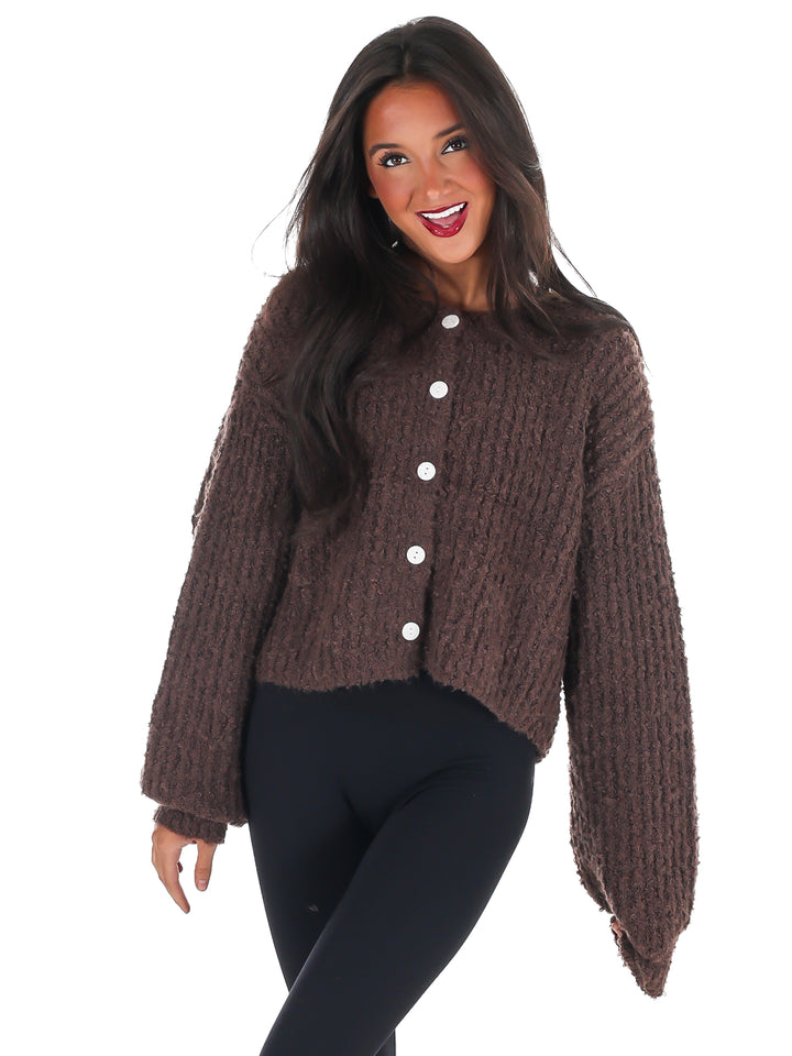 Fluffy Knit Button Up Cardigan Doorbuster