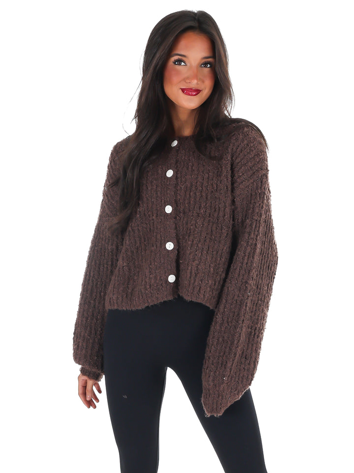 Fluffy Knit Button Up Cardigan Doorbuster