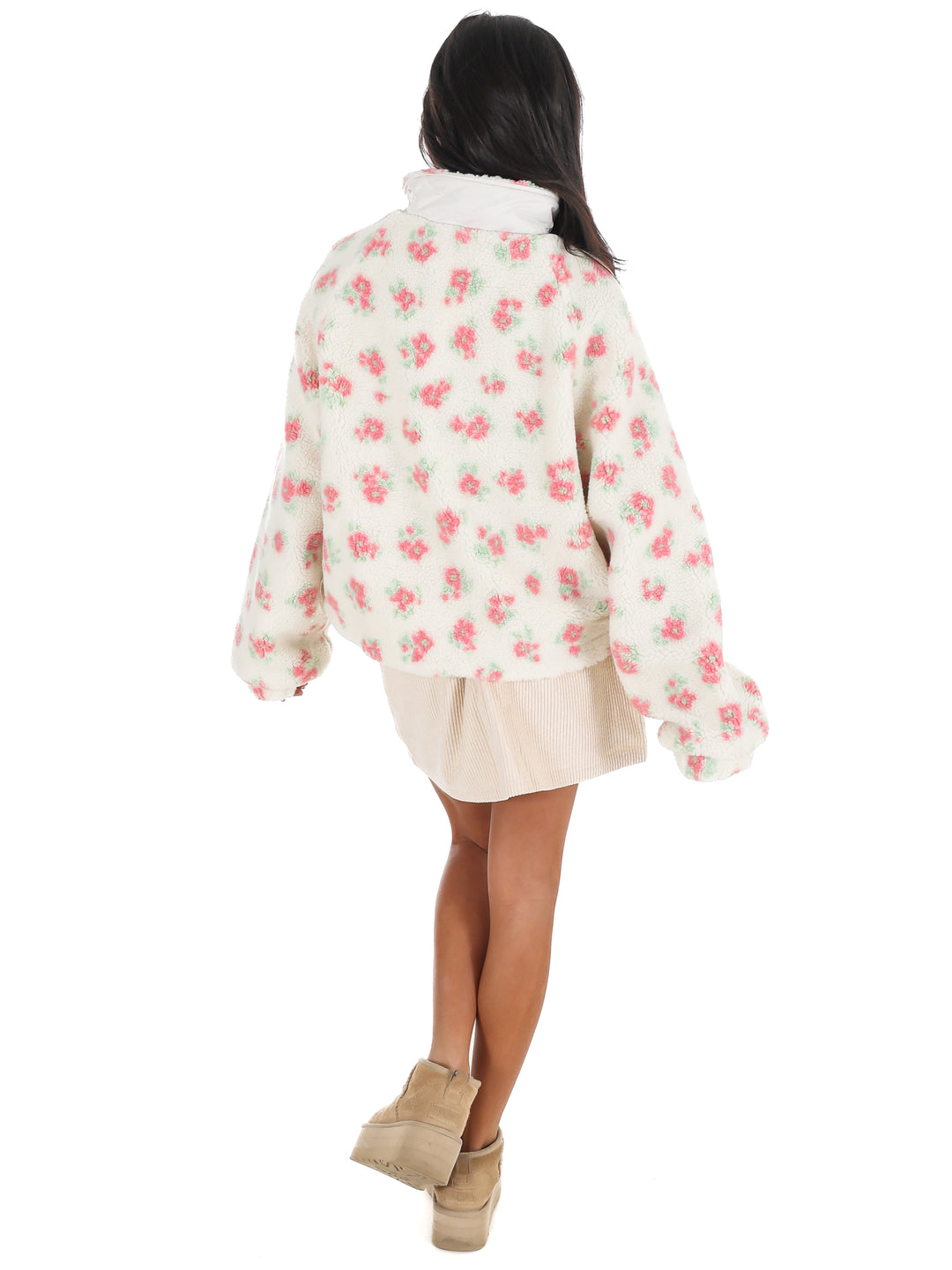 Fancy Floral Print Sherpa Jacket Doorbuster