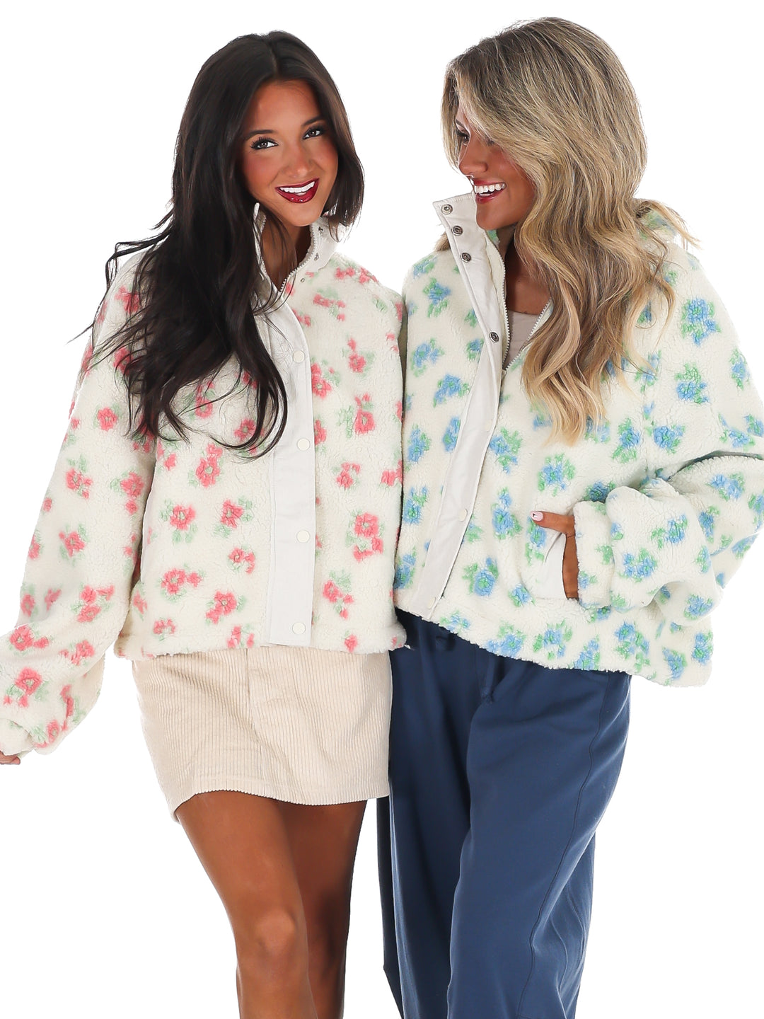 Fancy Floral Print Sherpa Jacket Doorbuster
