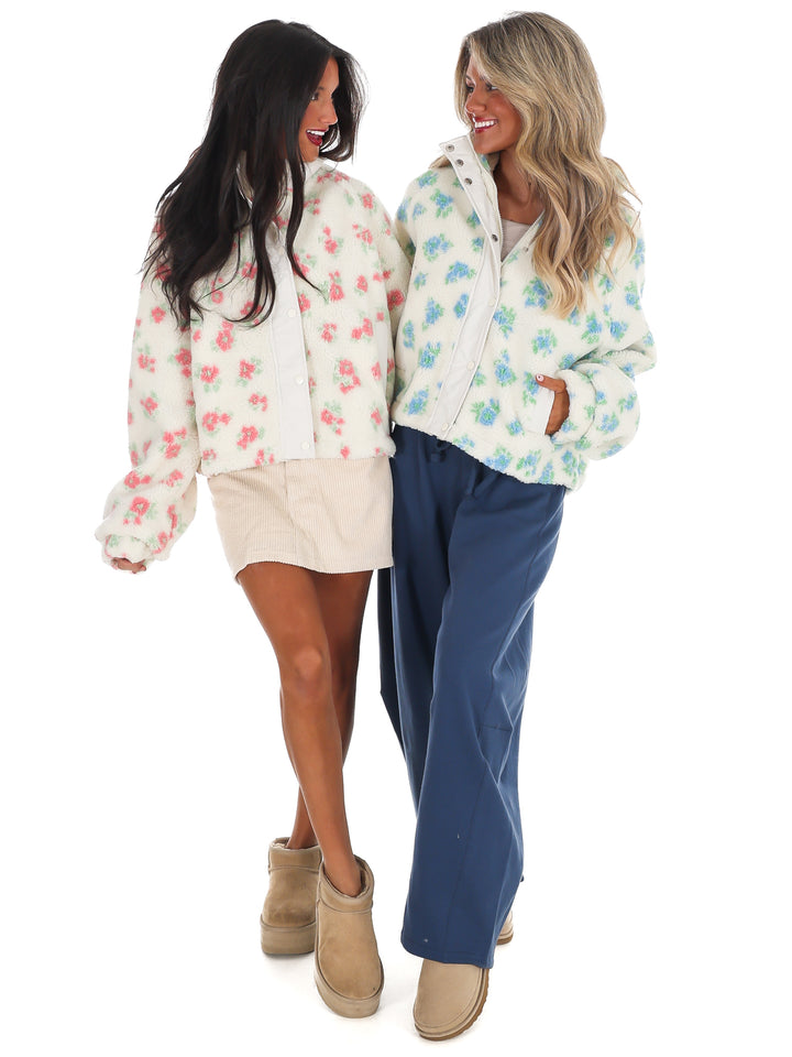 Fancy Floral Print Sherpa Jacket Doorbuster