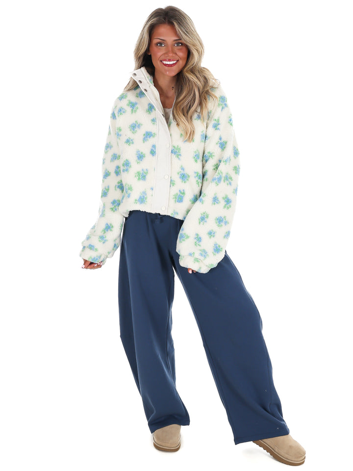 Fancy Floral Print Sherpa Jacket Doorbuster