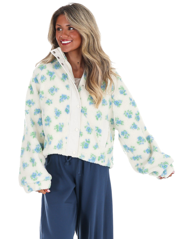 Fancy Floral Print Sherpa Jacket Doorbuster