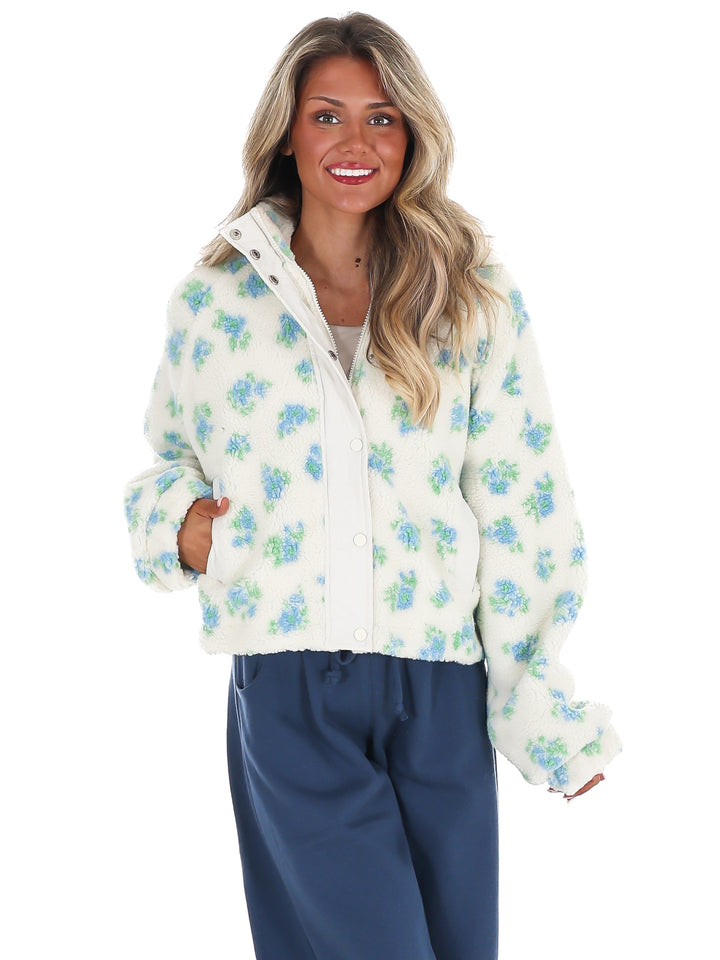 Fancy Floral Print Sherpa Jacket Doorbuster