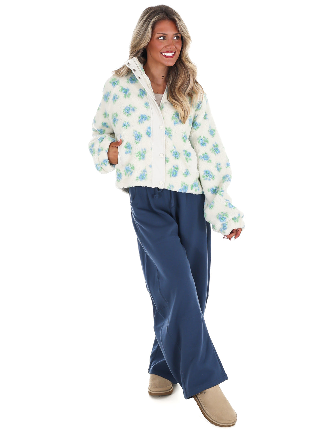 Fancy Floral Print Sherpa Jacket Doorbuster