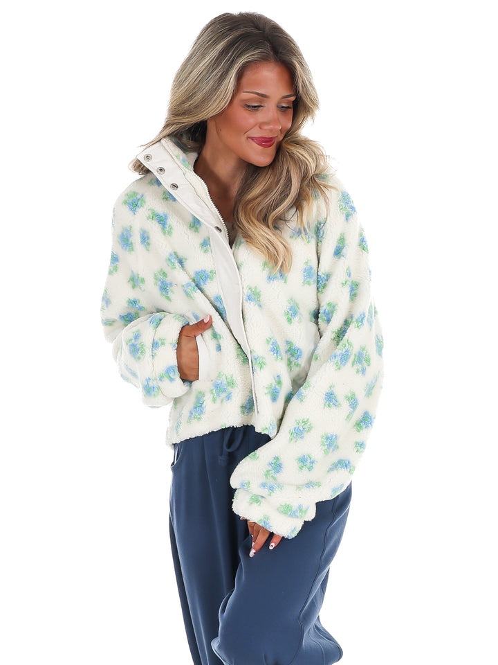 Fancy Floral Print Sherpa Jacket Doorbuster
