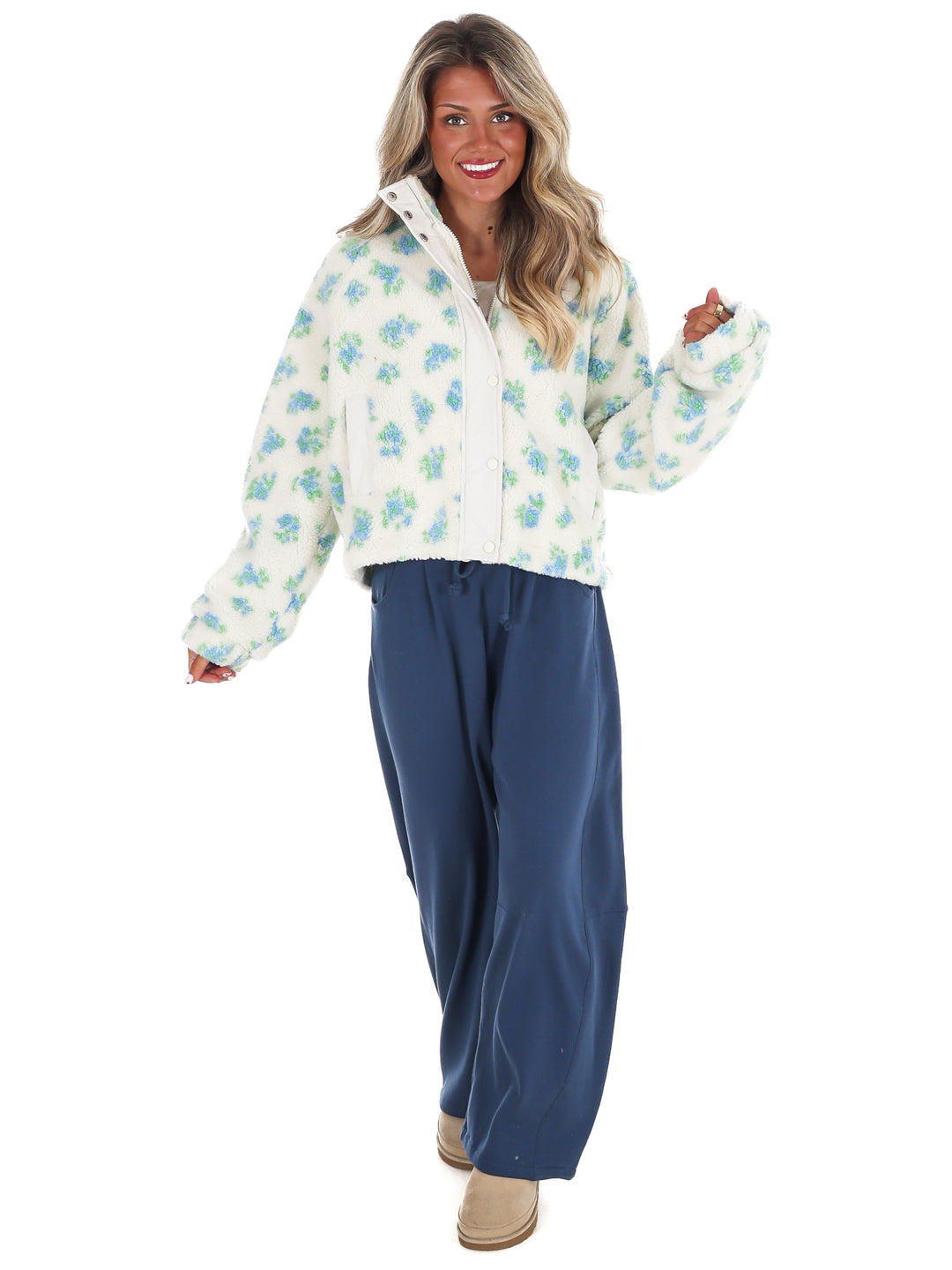 Fancy Floral Print Sherpa Jacket Doorbuster