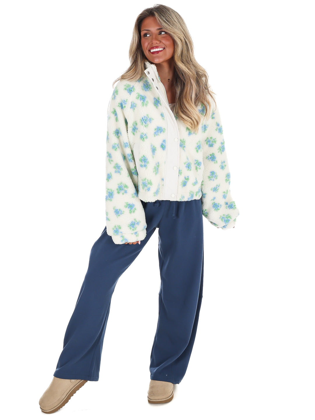 Fancy Floral Print Sherpa Jacket Doorbuster