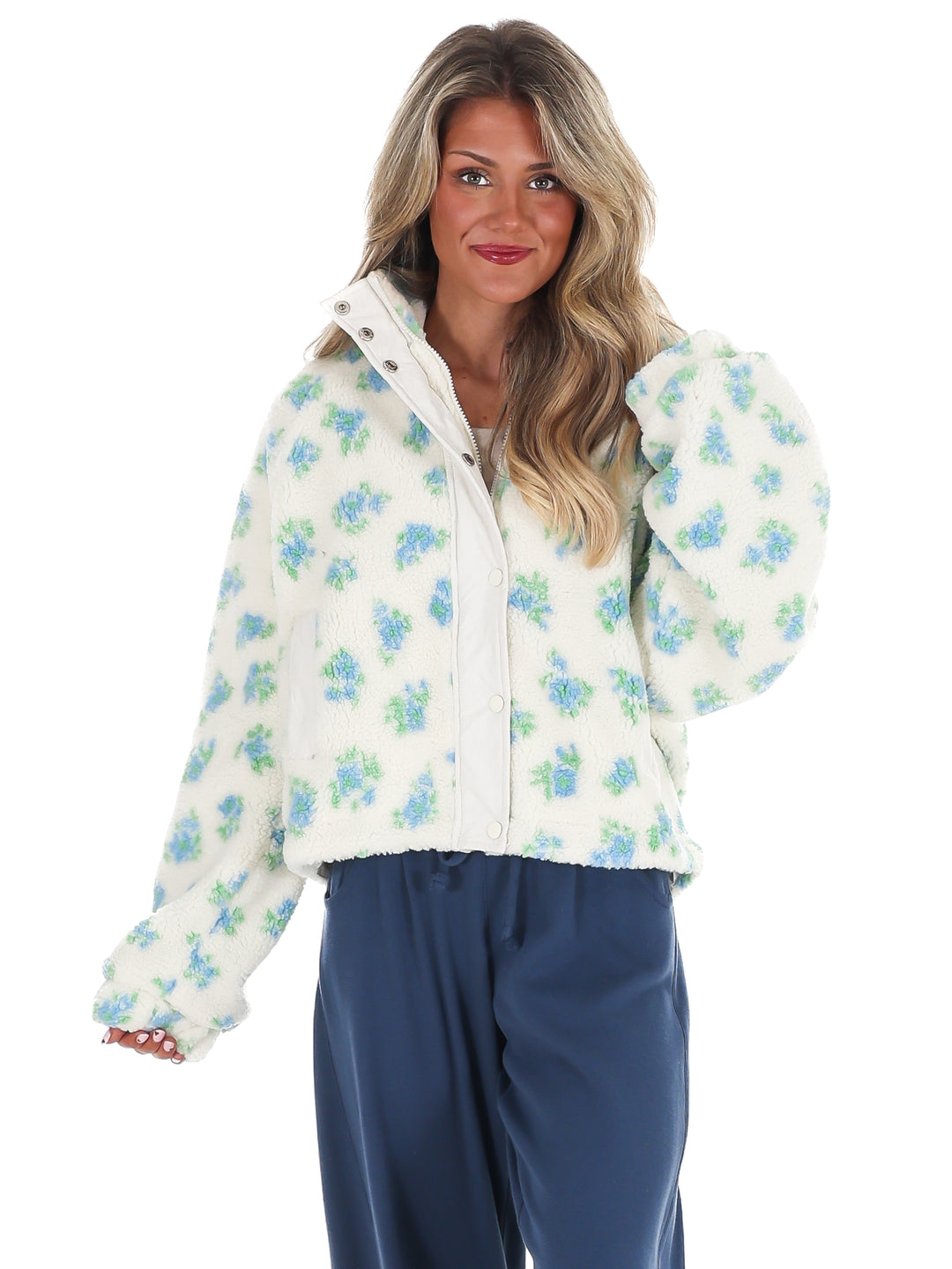 Fancy Floral Print Sherpa Jacket Doorbuster