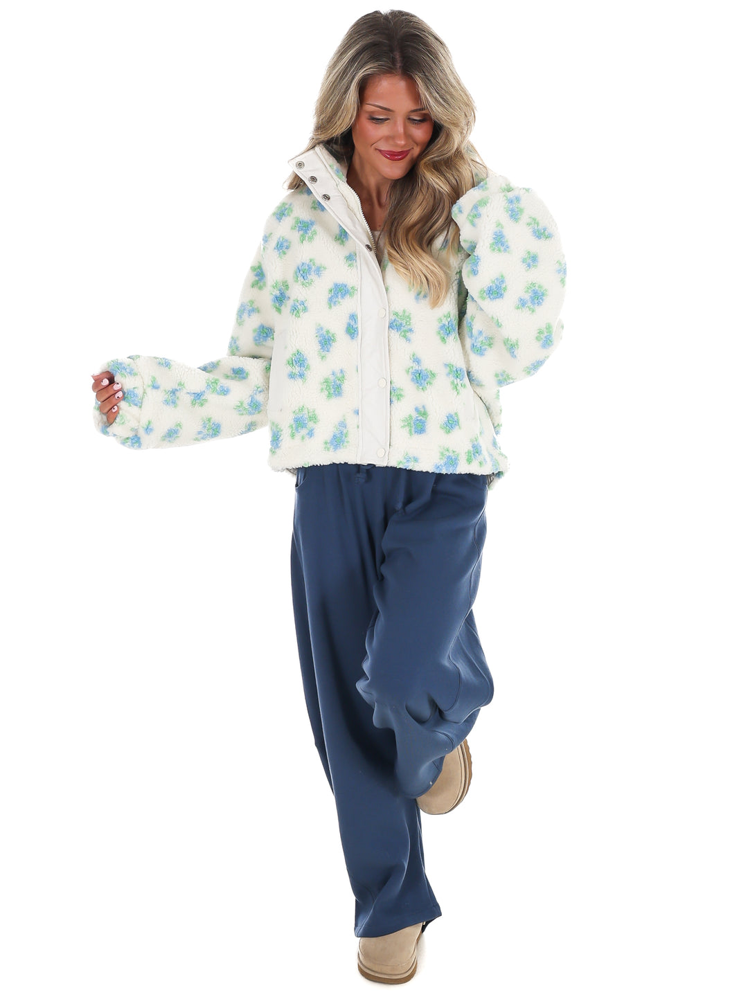 Fancy Floral Print Sherpa Jacket Doorbuster