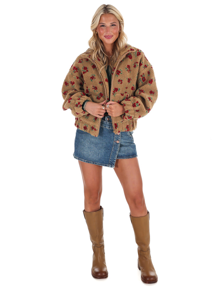 Floral Print Sherpa Jacket Doorbuster