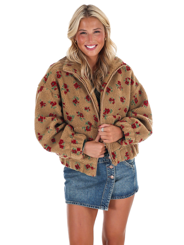 Floral Print Sherpa Jacket Doorbuster