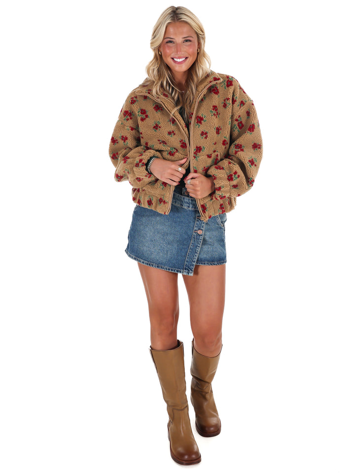 Floral Print Sherpa Jacket Doorbuster