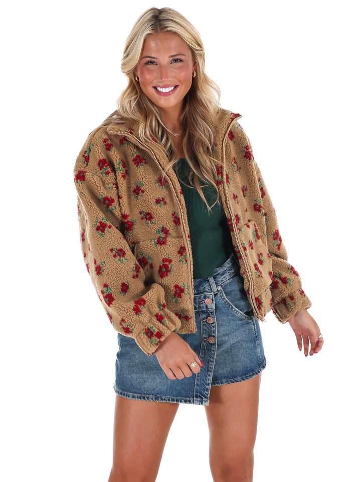 Floral Print Sherpa Jacket Doorbuster