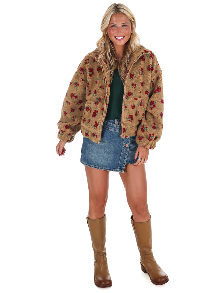 Floral Print Sherpa Jacket Doorbuster