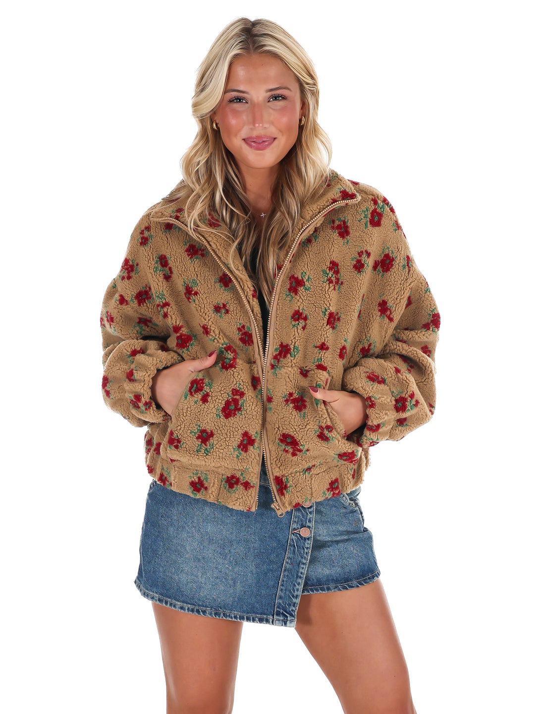 Floral Print Sherpa Jacket Doorbuster