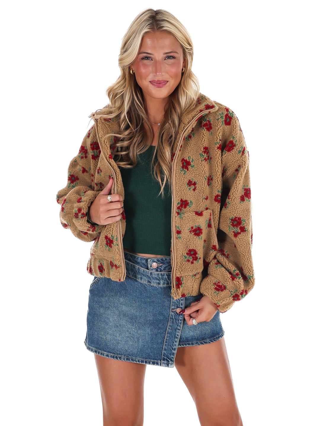 Floral Print Sherpa Jacket Doorbuster