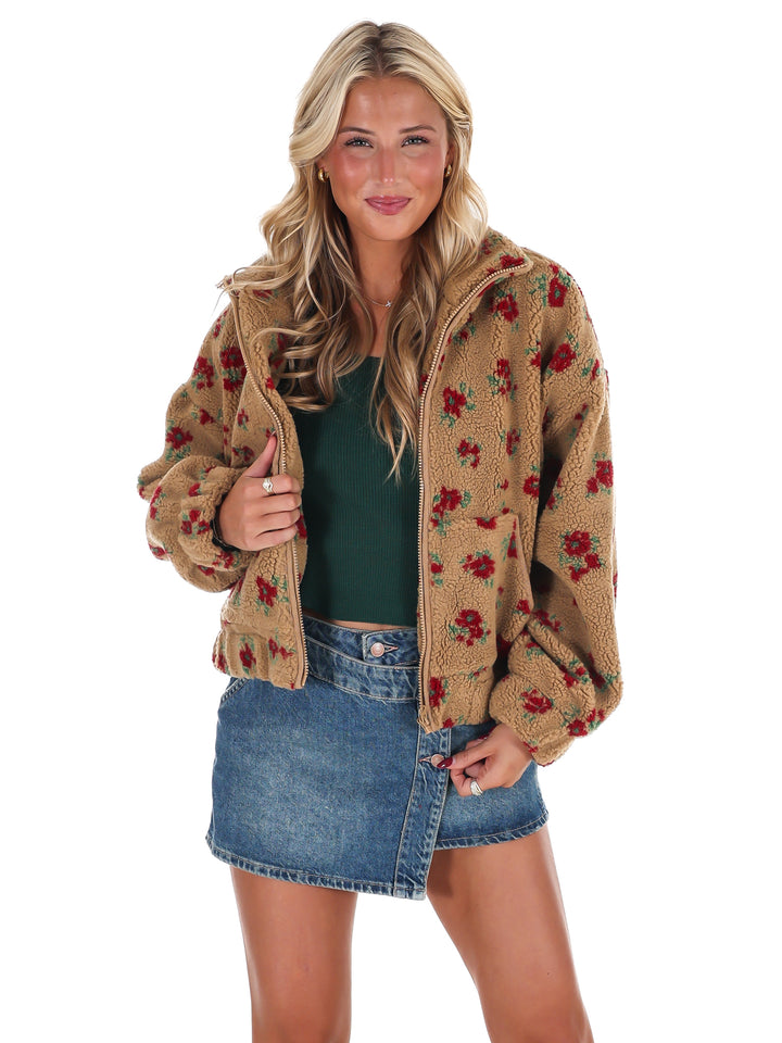 Floral Print Sherpa Jacket Doorbuster