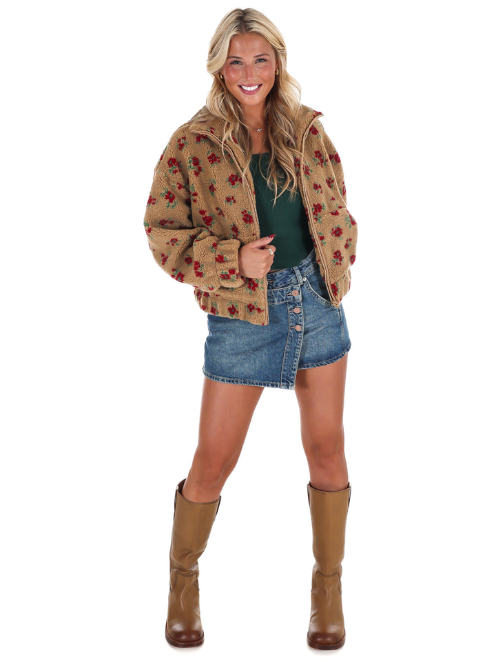 Floral Print Sherpa Jacket Doorbuster