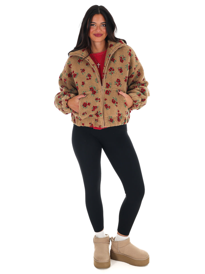 Floral Print Sherpa Jacket Doorbuster