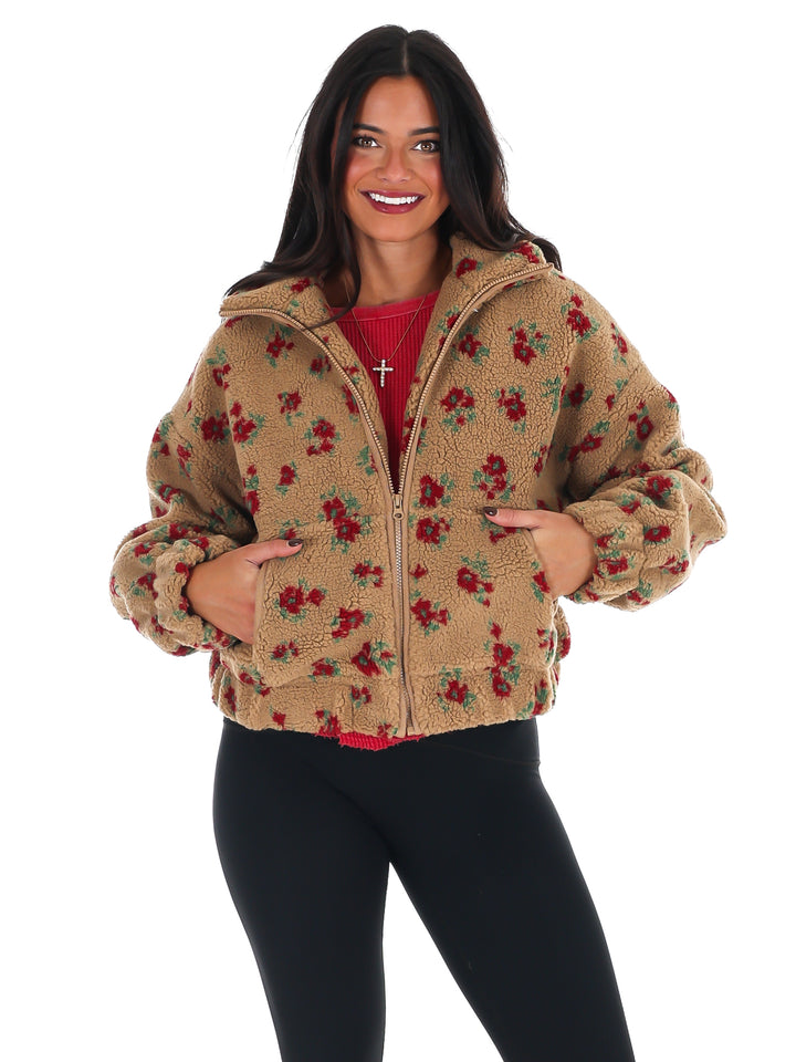 Floral Print Sherpa Jacket Doorbuster