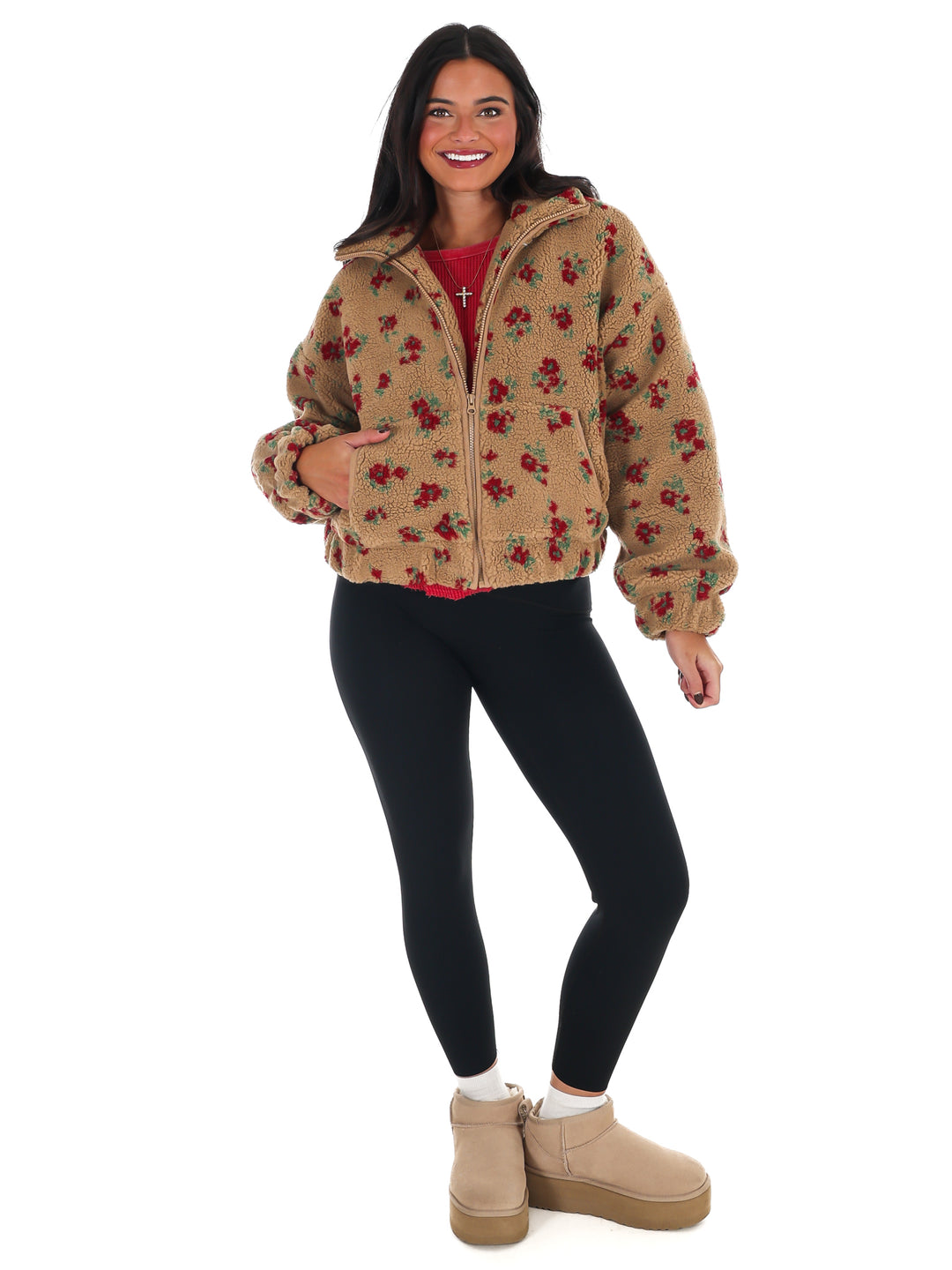 Floral Print Sherpa Jacket Doorbuster