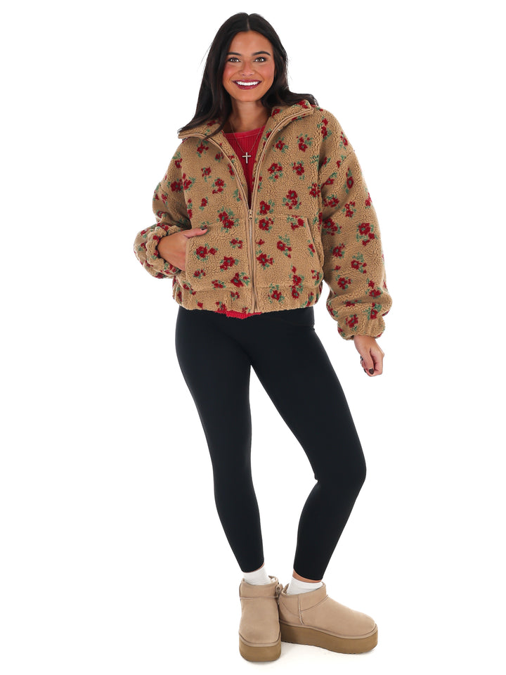 Floral Print Sherpa Jacket Doorbuster