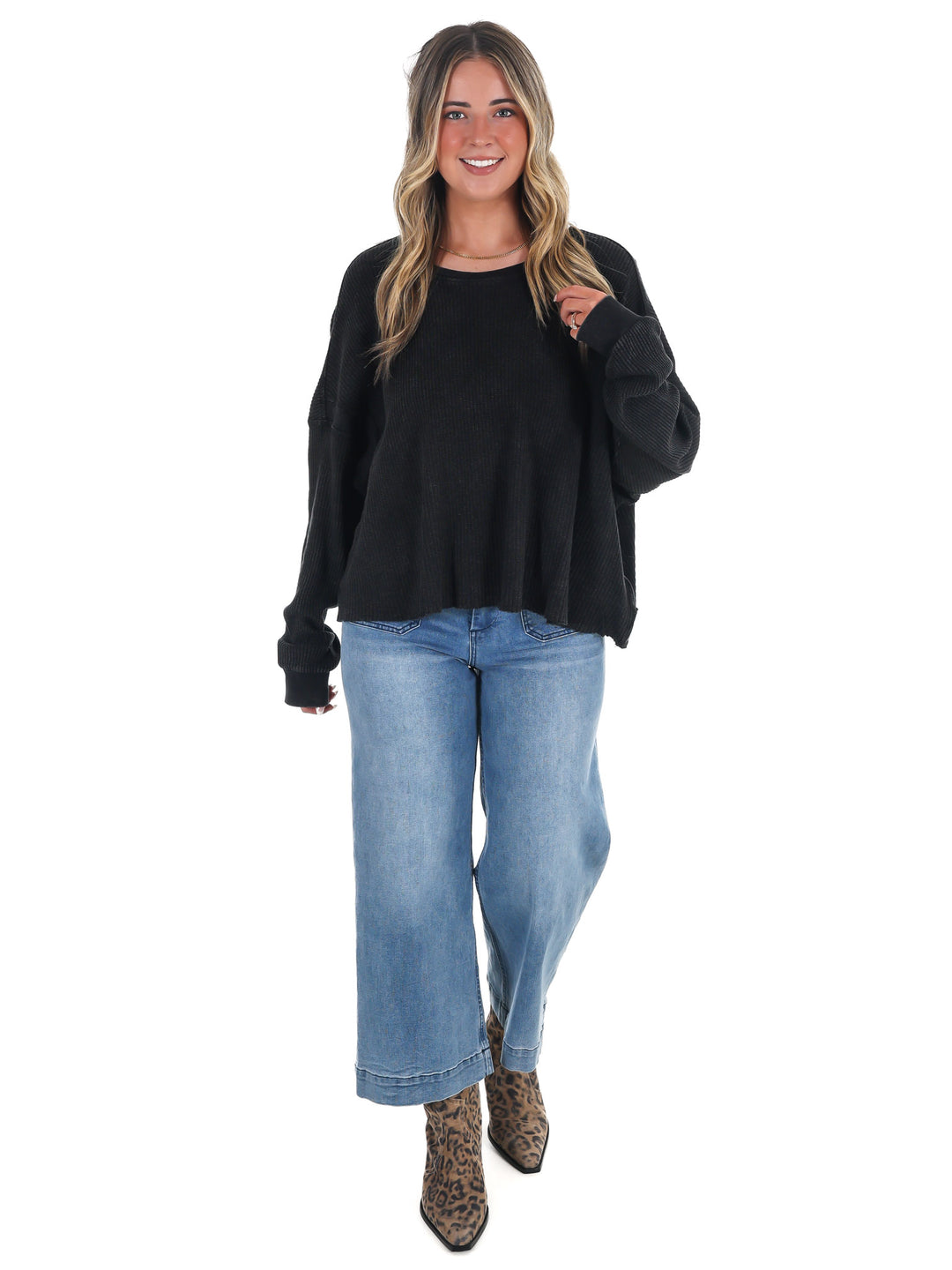 Laidback Comfort Waffle Knit Top