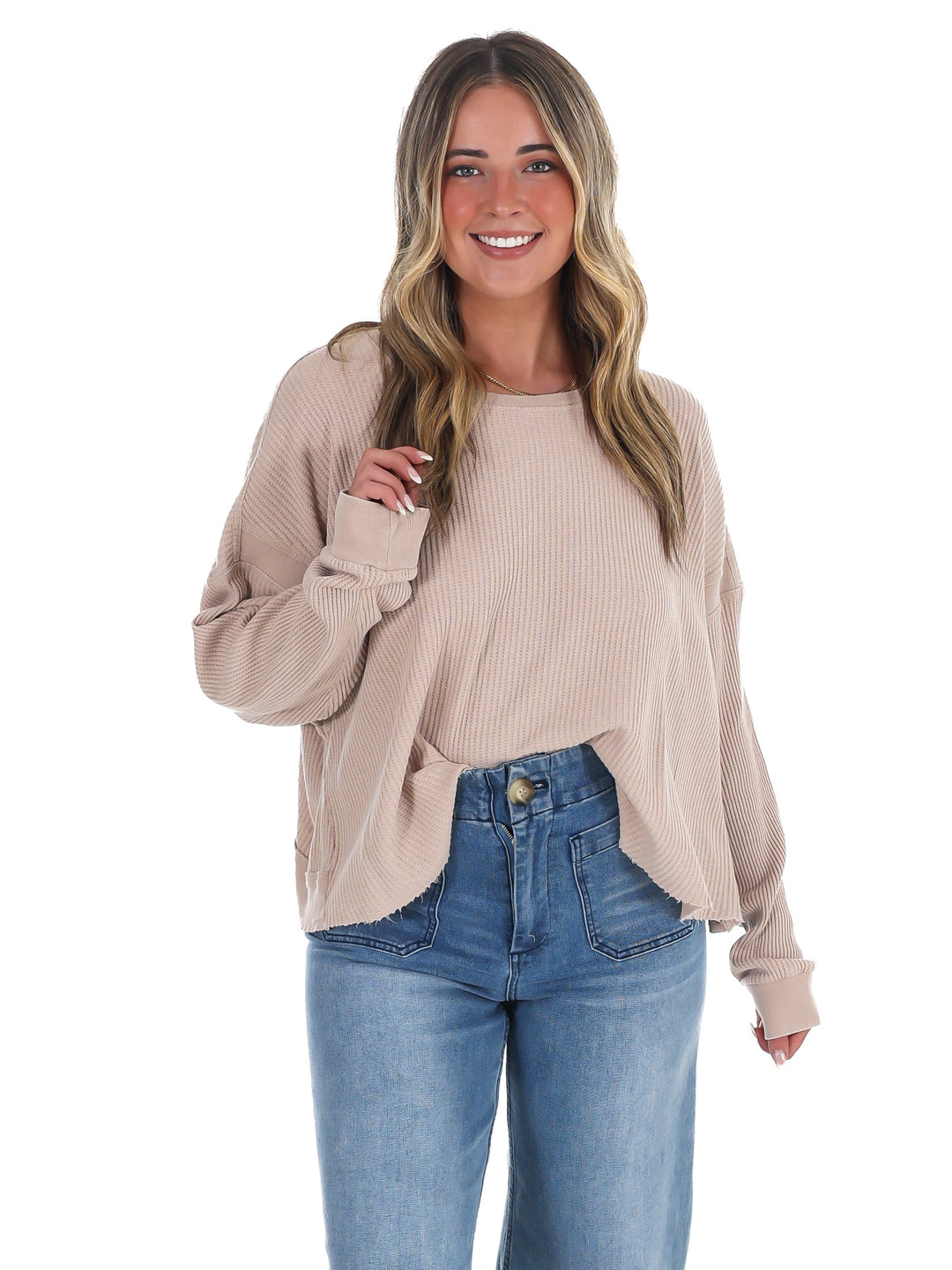 Laidback Comfort Waffle Knit Top