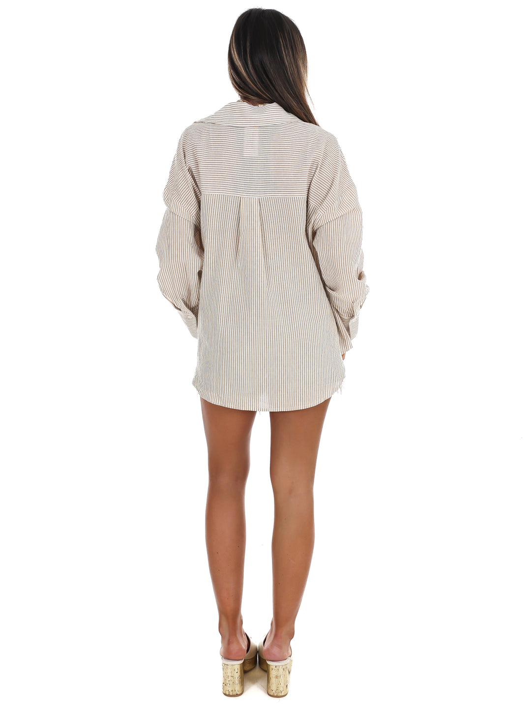 Outline Striped Button Up Top