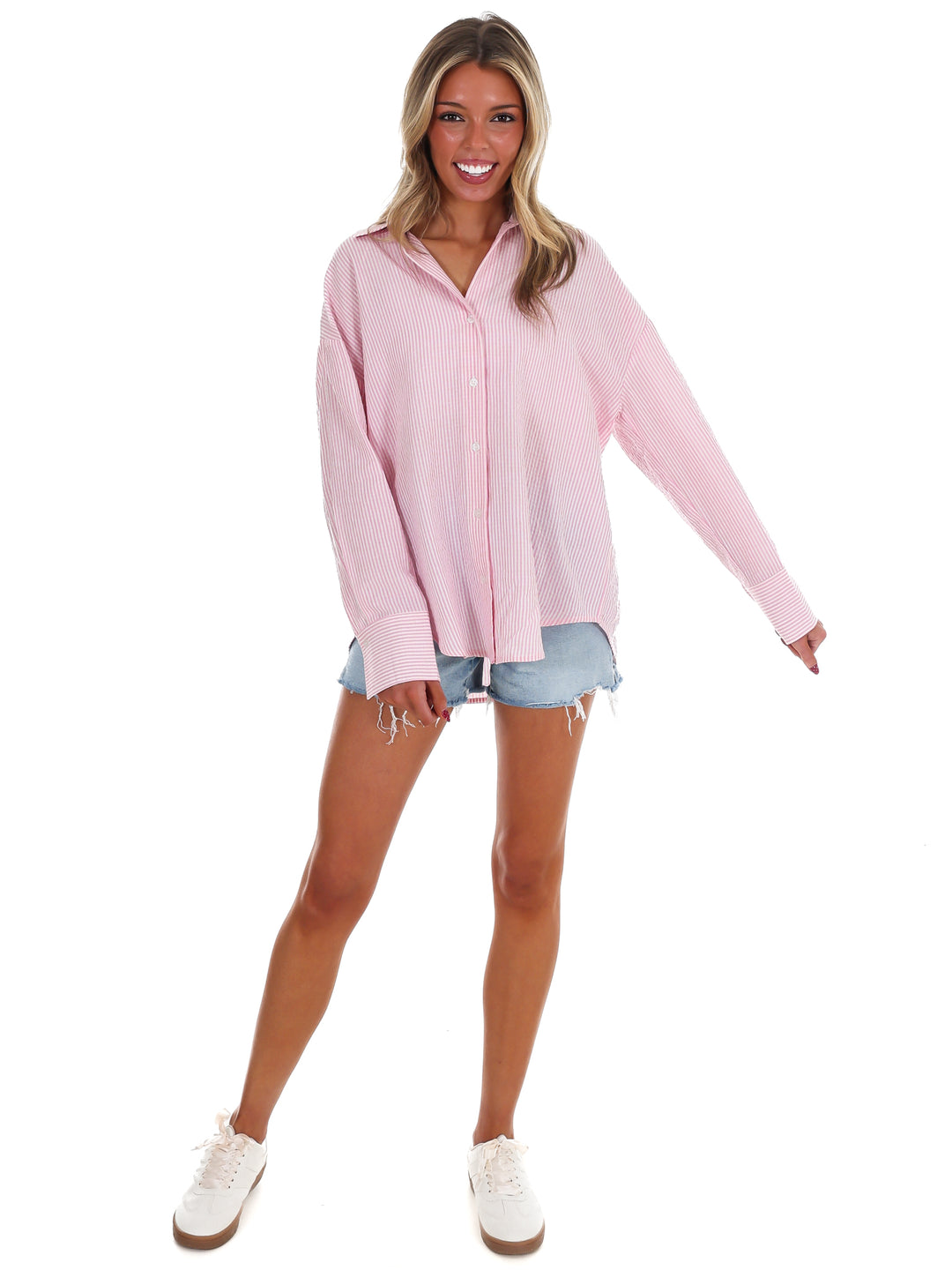 Outline Striped Button Up Top