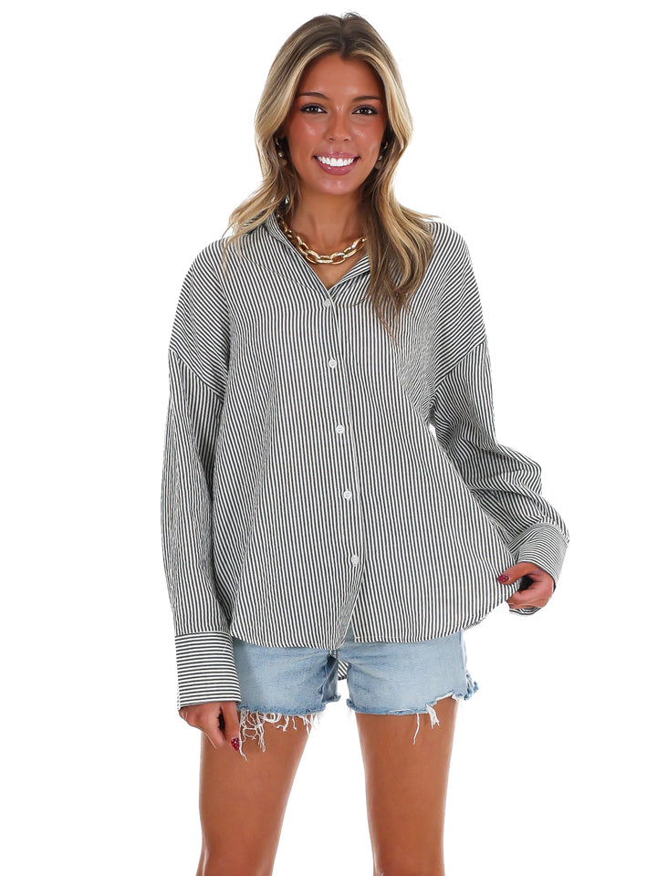 Outline Striped Button Up Top