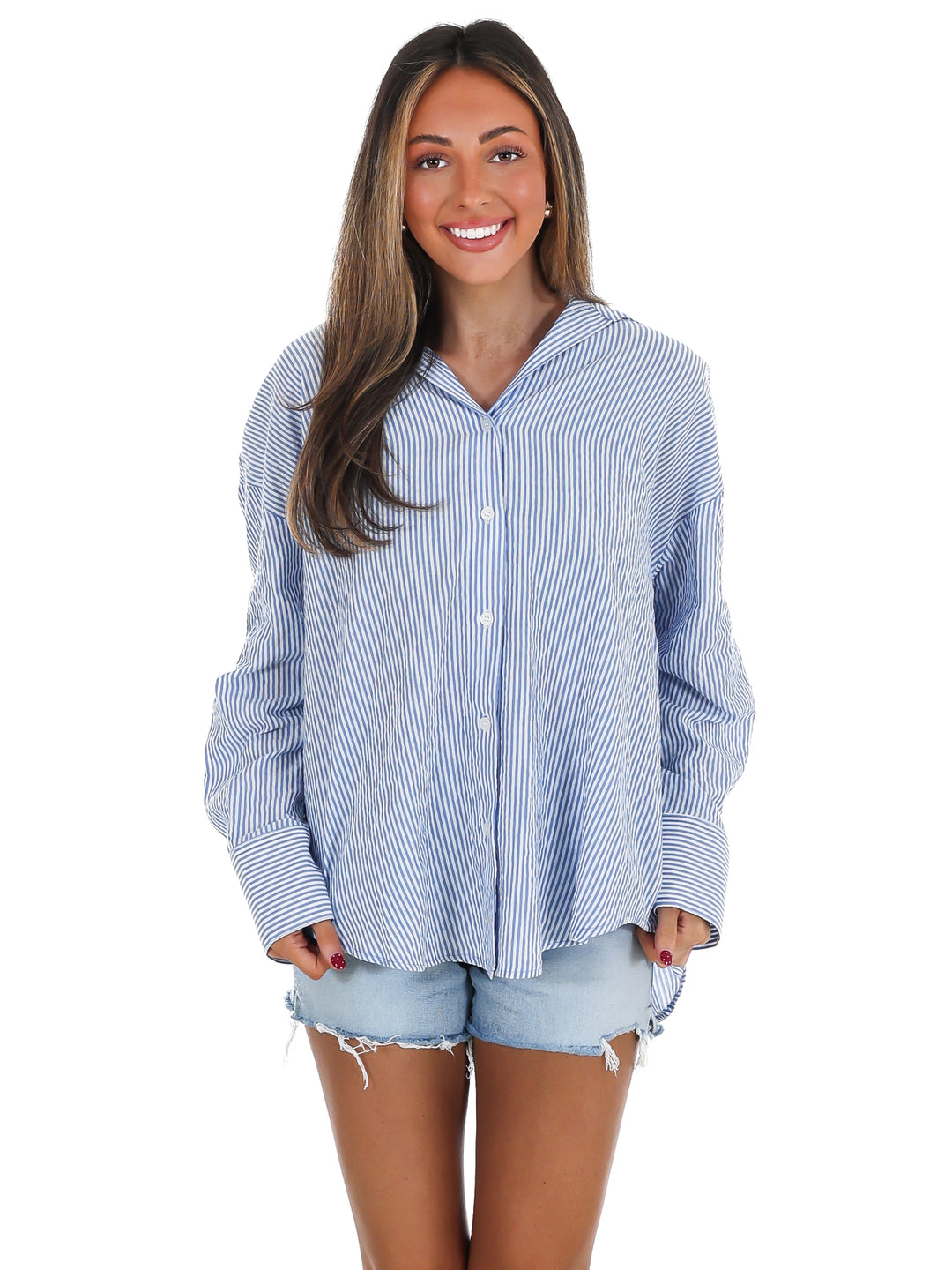 Outline Striped Button Up Top