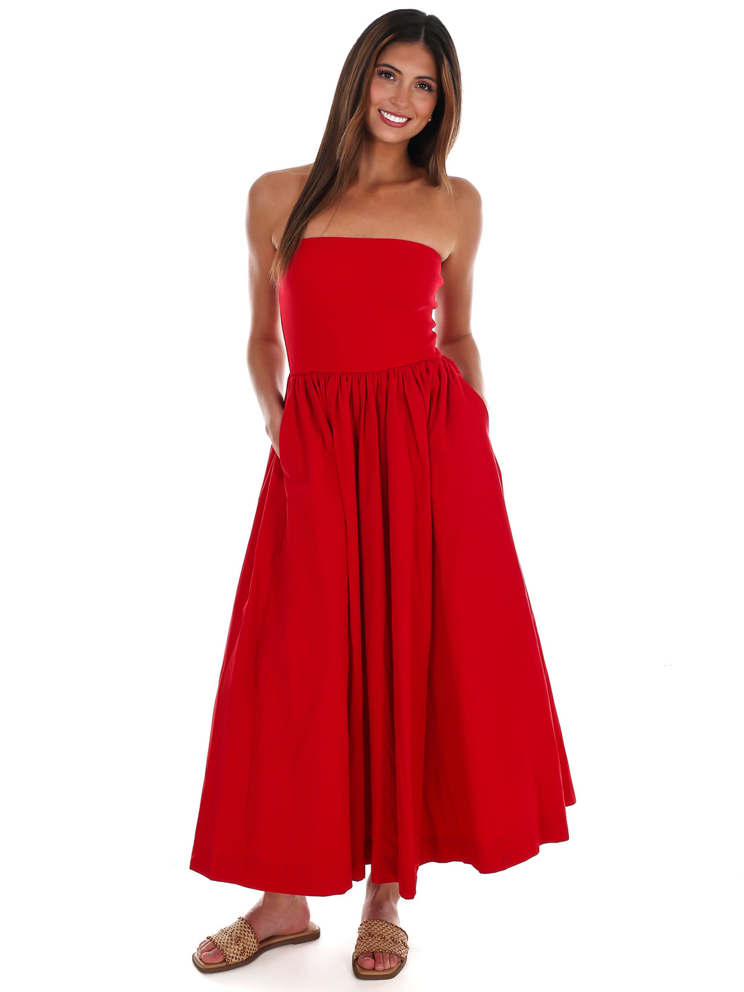My Oh My Strapless Midi Dress