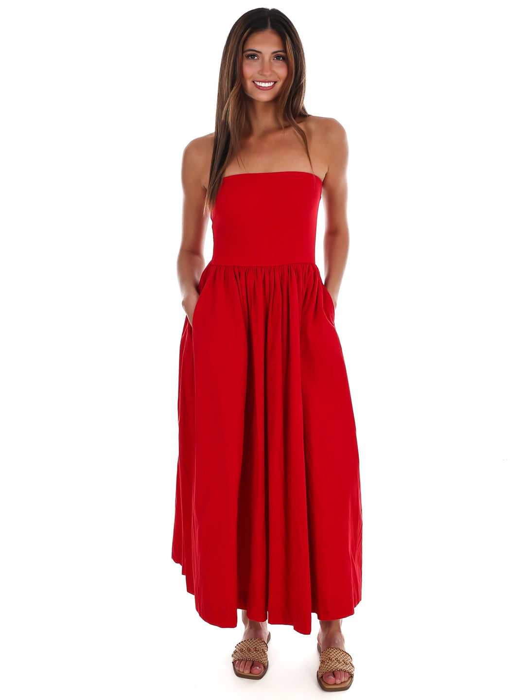 My Oh My Strapless Midi Dress