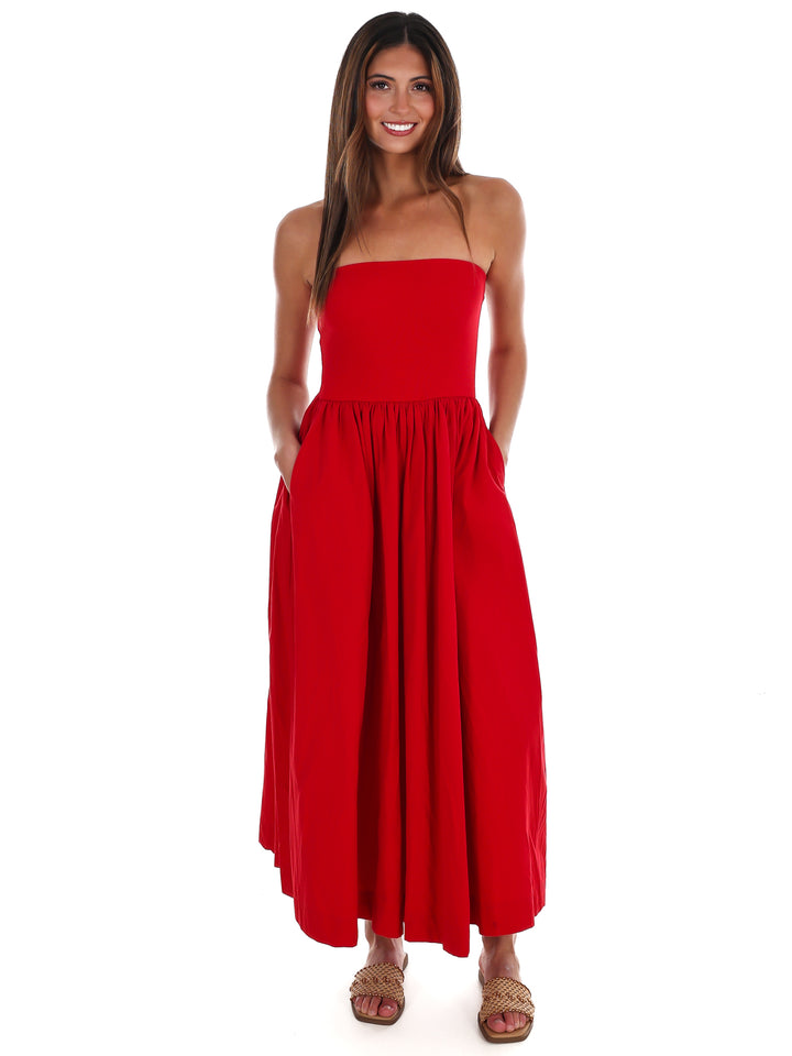 My Oh My Strapless Midi Dress