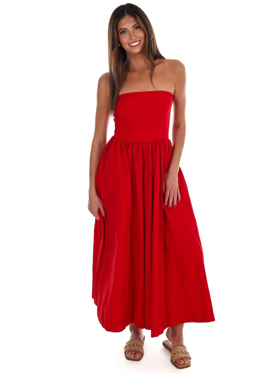 My Oh My Strapless Midi Dress