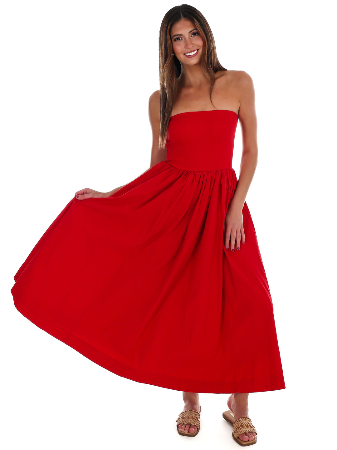 My Oh My Strapless Midi Dress
