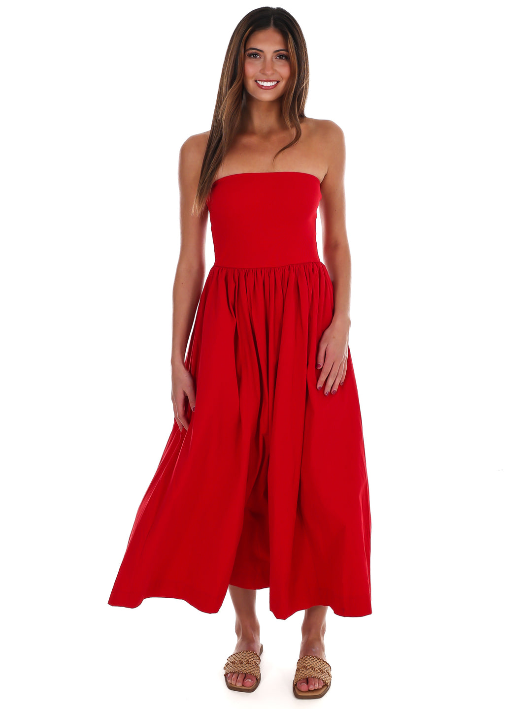 My Oh My Strapless Midi Dress